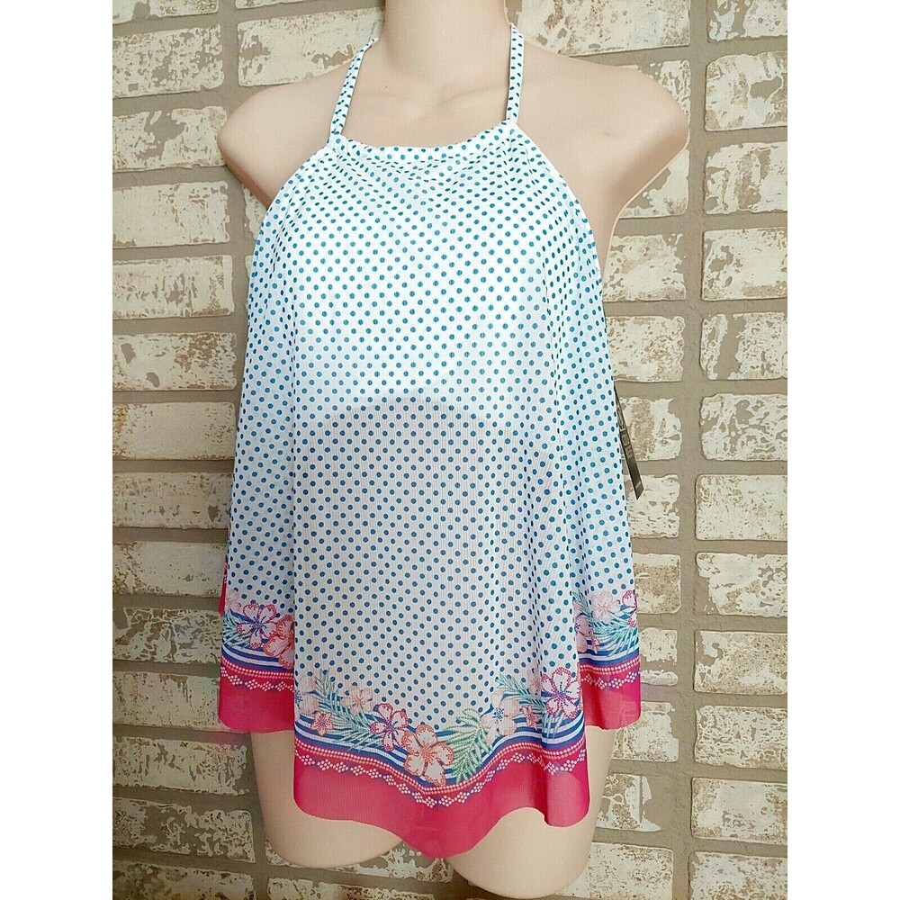 Coco Reef Swim Tankini Top White Multicolor Aura Mesh Ruffle Polka Dots 32C